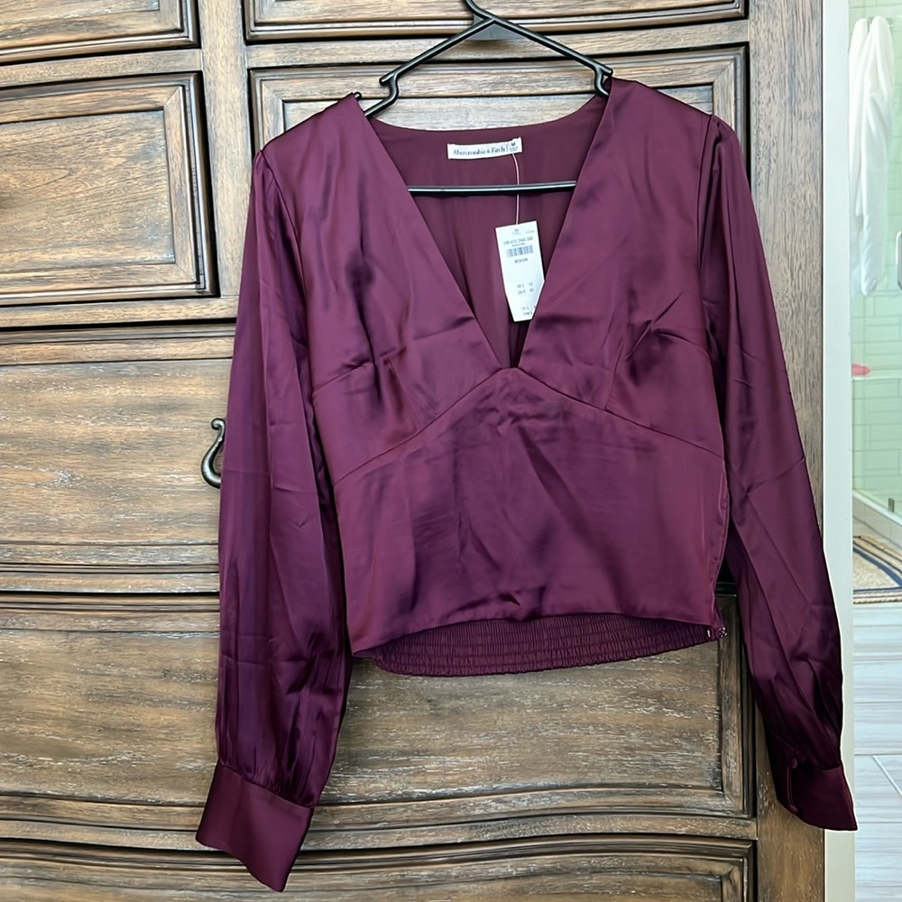 Abercrombie Long-Sleeve Satin Puff Sleeve Top| Size M| Brand New w/tags